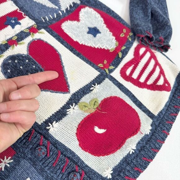 Heirloom Collectibles Sweater Womens XL Patriotic Heart Cardigan Patchwork USA* - Picture 3 of 9
